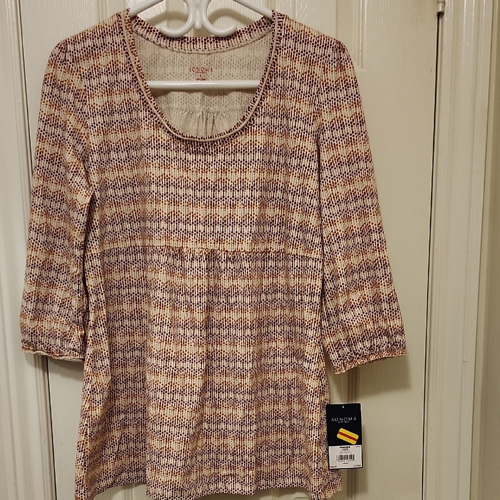 Sonoma Women's Pattern Blouse - Cream, Brown, Red, Large